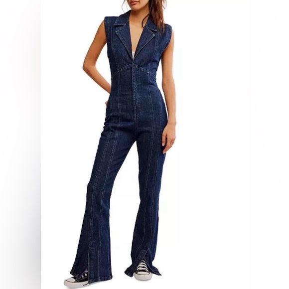 We The Free Denim - NWT Free People Women's Crvy Ring The Alarm Denim Jumpsuit Size M $158 retail